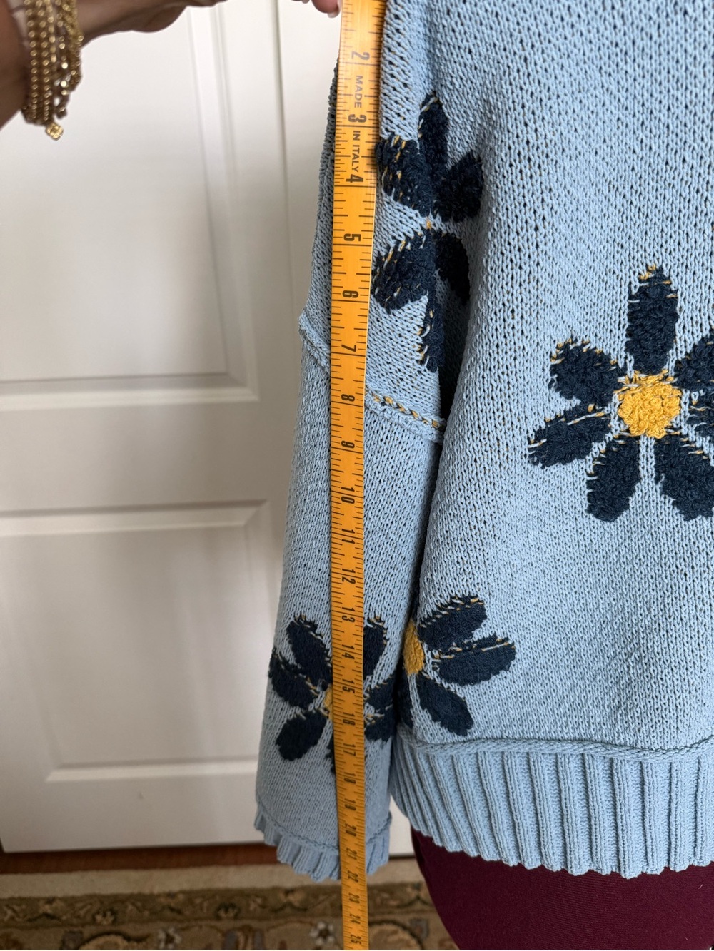 POL Oversized Light Blue Daisy Floral Knit Cardigan Sweater Small UST122 - Picture 6 of 10